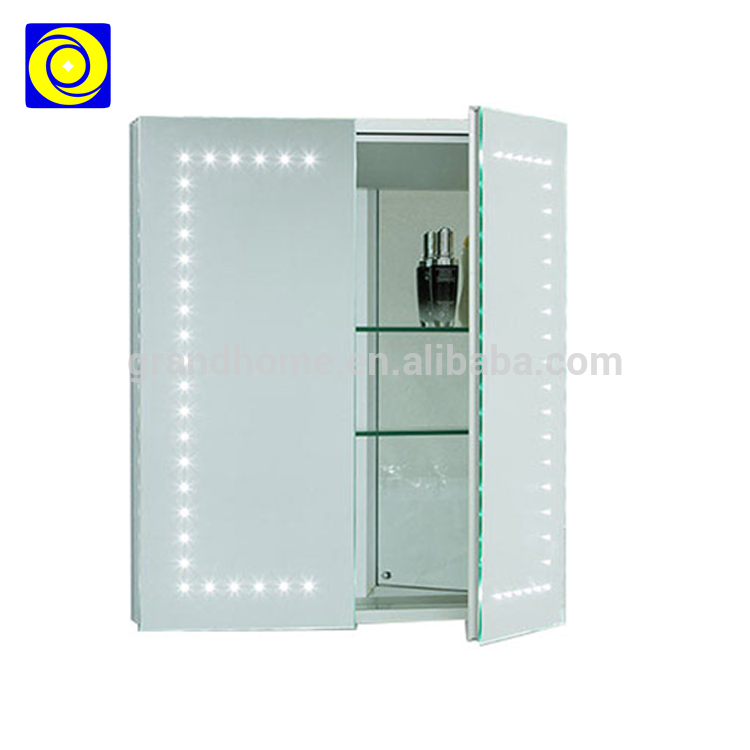 Wall mounted waterproof Illuminated aluminum bathroom mirror cabinet with led light